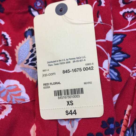 New! St. John’s Bay Dress XS Red Blue Floral Sleeveless Drawstring Waist - Picture 11 of 14